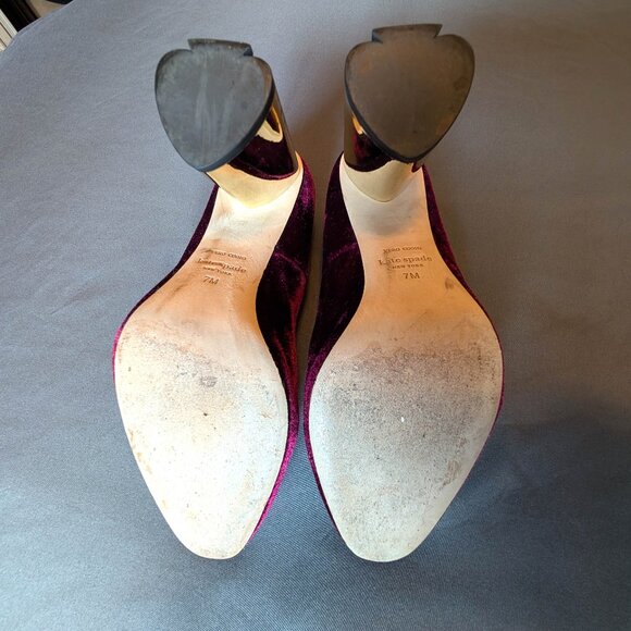 Kate Spade Sybil Burgundy Velvet Pumps with Rhinestone Block Heels Vero Cuoio - Picture 12 of 14